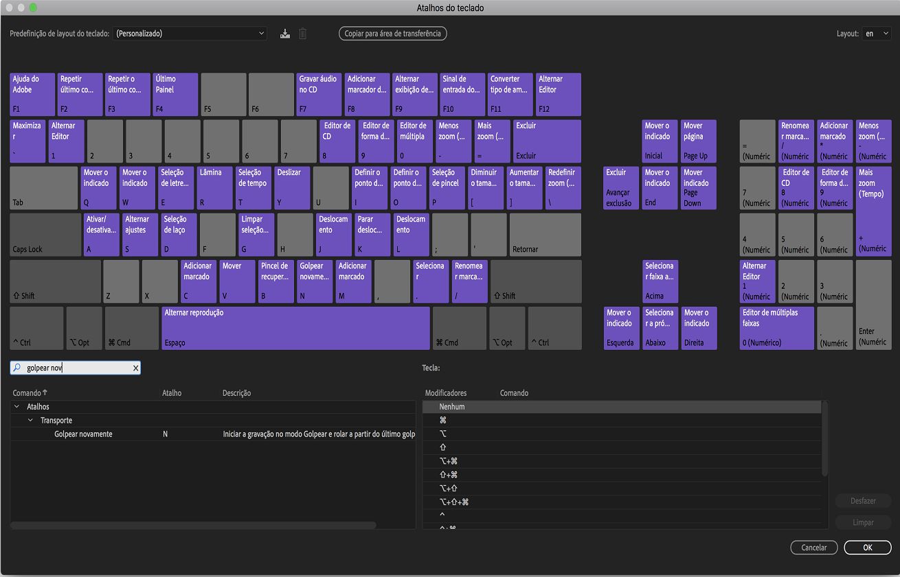 Atalho de teclado Golpear novamente