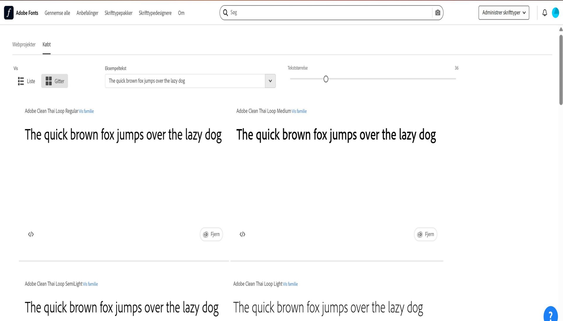 den købte skrifttype er angivet