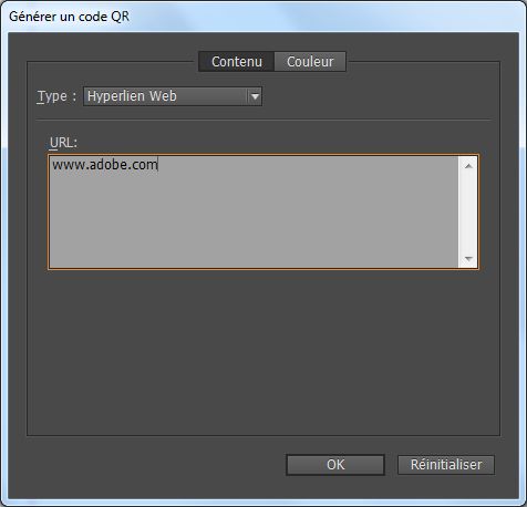 Boîte de dialogue Générer un code&nbsp;QR