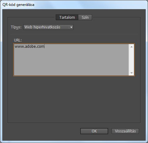 QR-kód generálása párbeszédablak