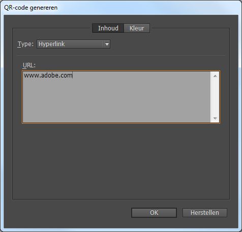 Dialoogvenster QR-code genereren