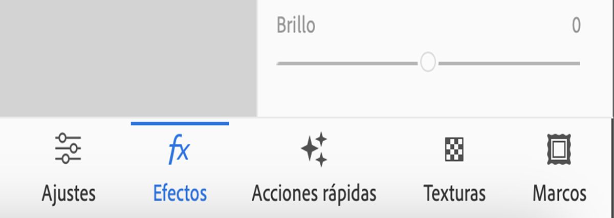 Los iconos Ajustes, Efectos, Acciones rápidas, Texturas y Marcos se muestran en la página principal de Photoshop Elements.