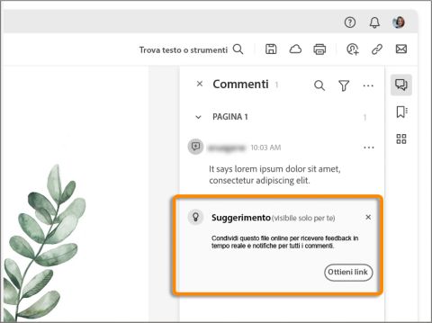 Richiesta di caricare il file online per avviare la revisione
