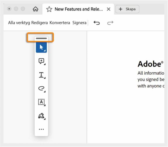 Dra snabbverktygsfältet