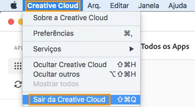 Opção para sair do aplicativo de desktop Creative Cloud