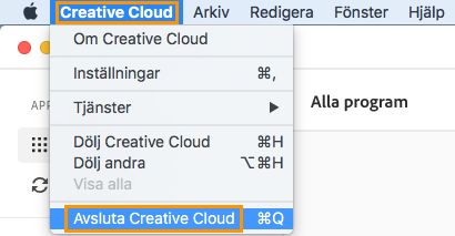 Alternativ för att avsluta Creative Cloud-datorprogram