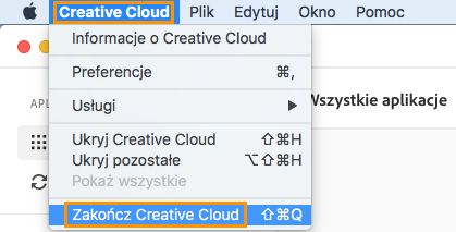 Opcja zakończenia aplikacji Creative Cloud na komputer