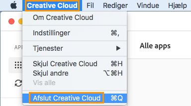 Mulighed for at afslutte Creative Cloud-computerappen