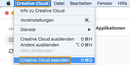 Option zum Beenden der Creative Cloud Desktop-Applikation.