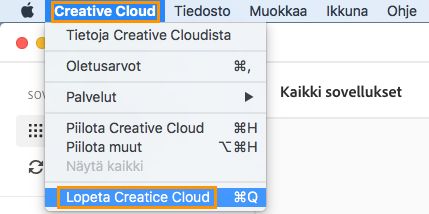 Creative Cloud -tietokonesovelluksen sulkemisvaihtoehto