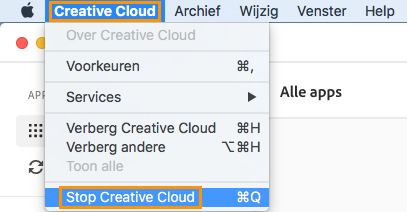 Optie om Creative Cloud-desktopapp af te sluiten