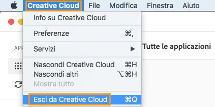 Opzione per uscire dall’app desktop Creative Cloud