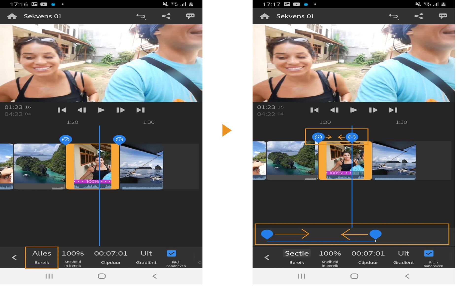 Schuifregelaar voor bereik