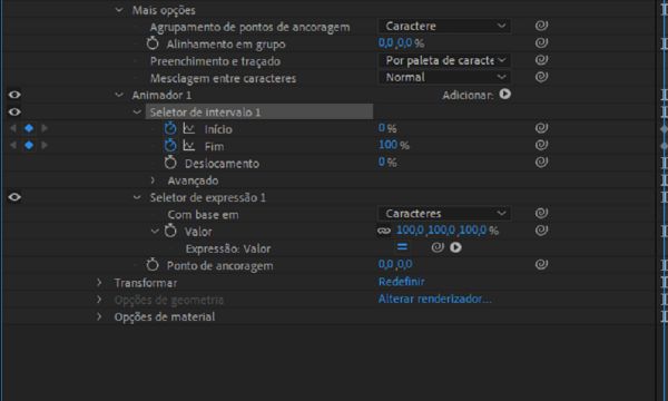 Expanda o grupo de propriedades Seletor de intervalo e defina quadros-chave para as propriedades Início ou Fim