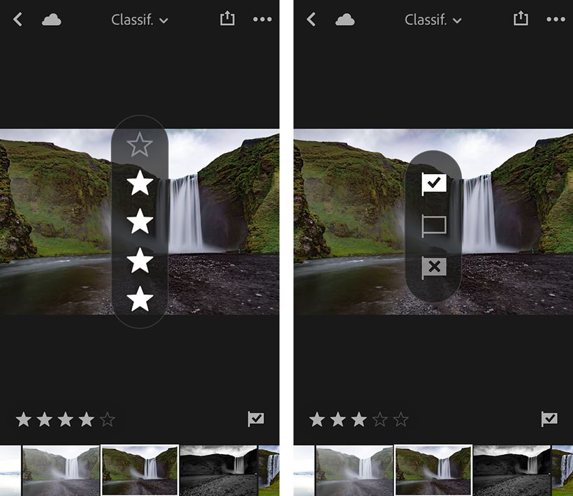 Painel Avaliar e analisar no Lightroom for mobile (iOS)