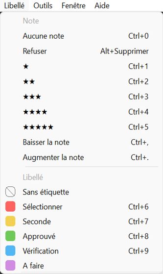 Noter les fichiers à l’aide de l’option Étiquette dans la barre de menus de Bridge.