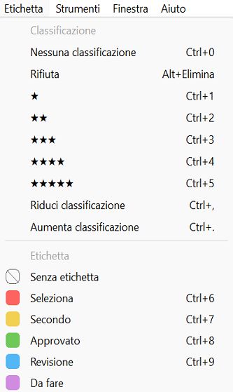 Valutare i file utilizzando l’opzione Etichetta nella barra dei menu di Bridge.