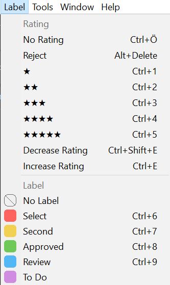 Rate files using the Label option in the menu bar in Bridge.