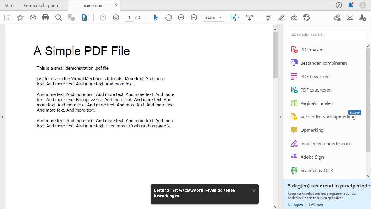 Bericht ter bevestiging dat het bewerken is beperkt
