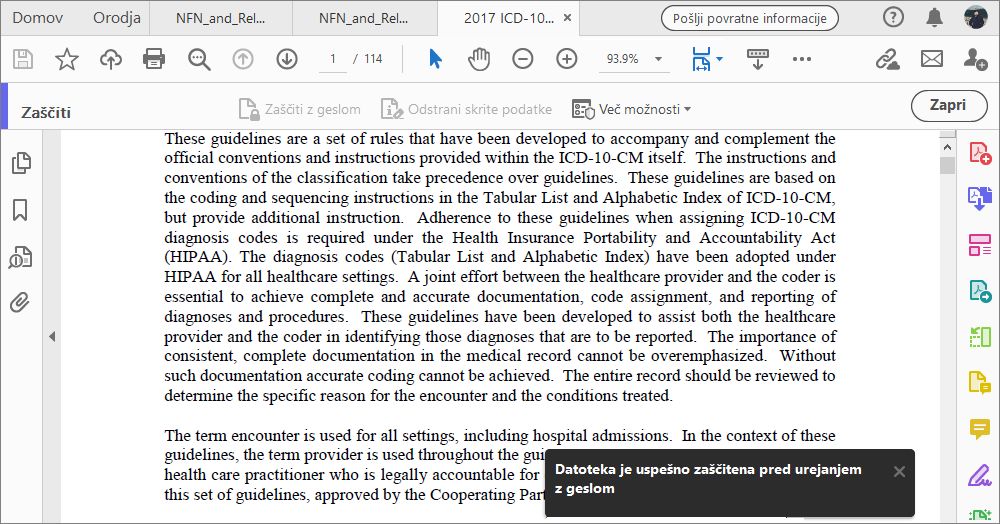 Potrditveno sporočilo o omejitvi urejanja