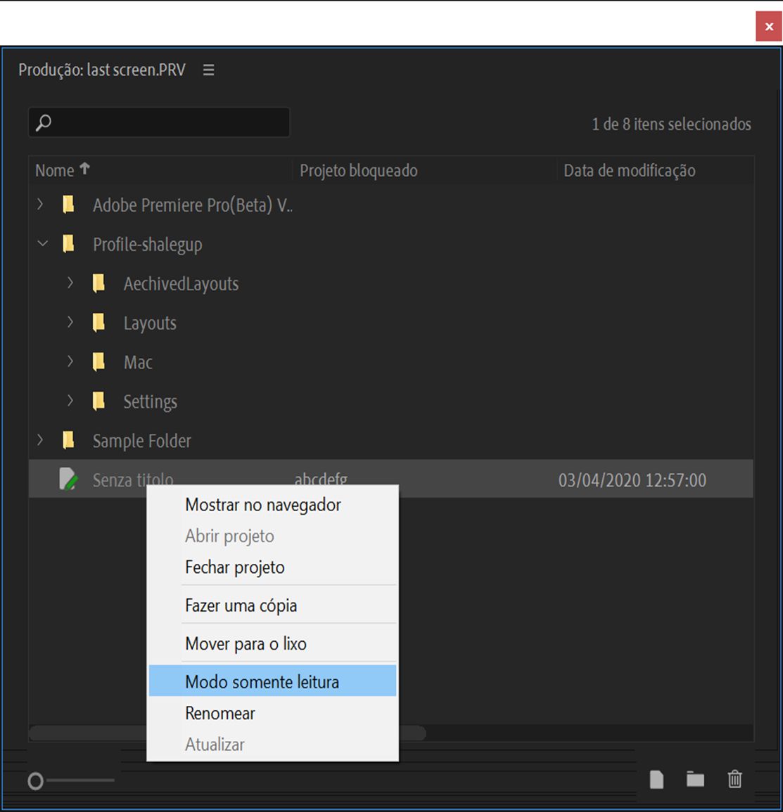 Alterar o status de bloqueio do projeto