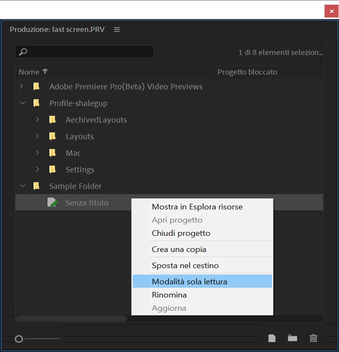 Modificare lo stato di blocco del progetto