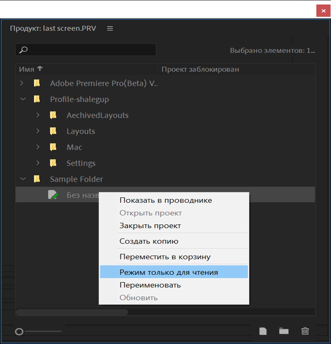 Изменение состояния блокировки проекта