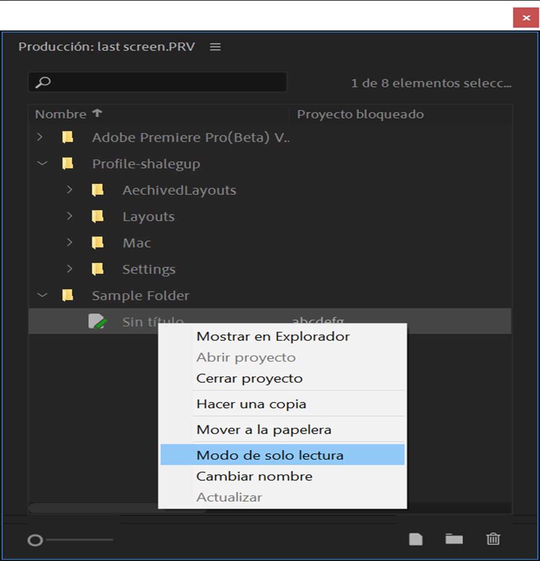 Cambio del estado de bloqueo del proyecto