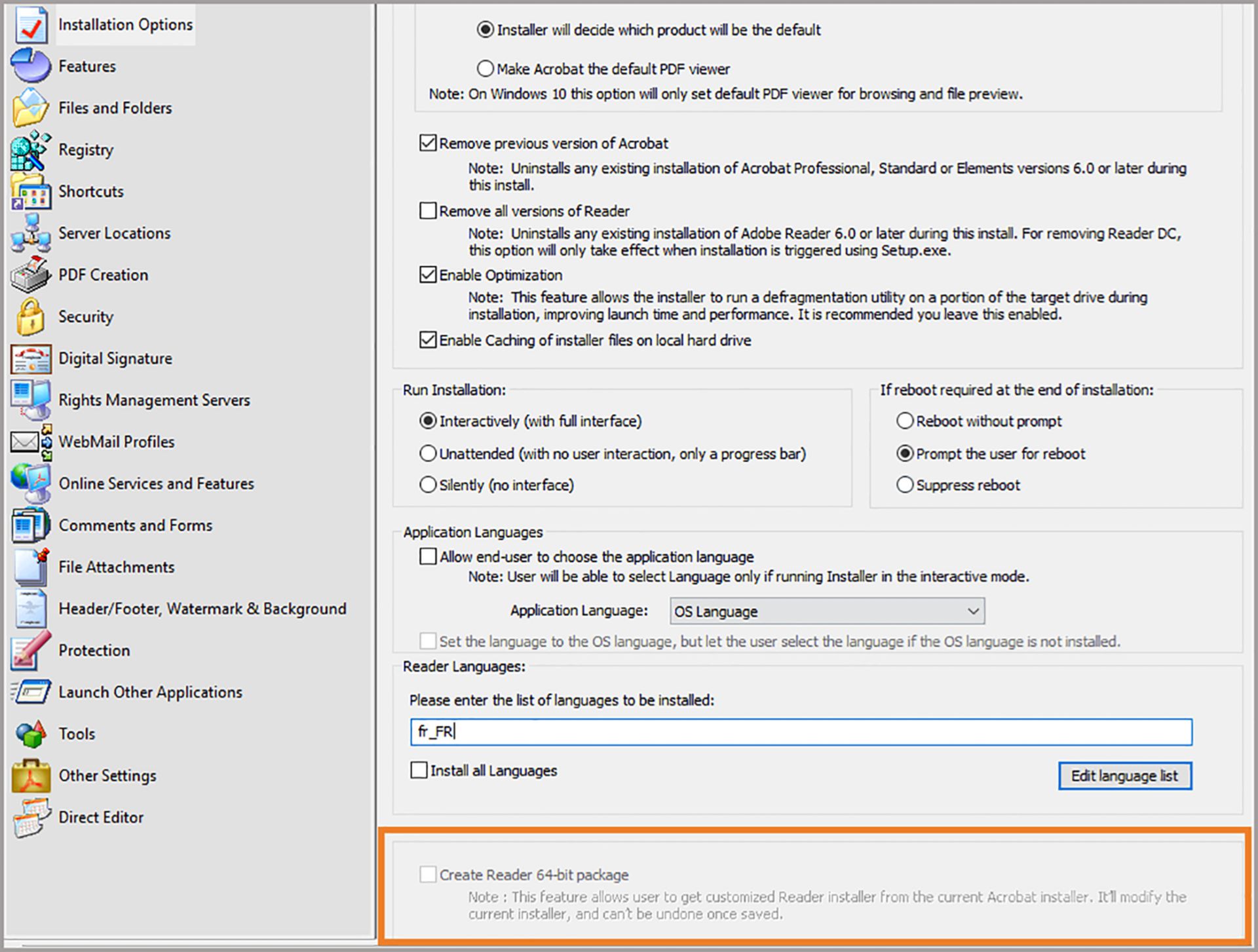 Namestitev 64-bitnega programa Acrobat kot paket Reader