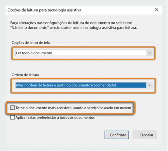 Opções de leitura para tecnologia assistiva