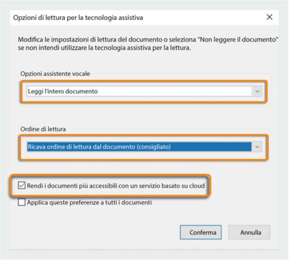 Opzioni di lettura per tecnologia assistiva
