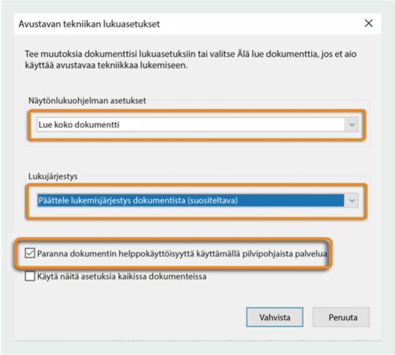 Avustavan teknologian lukuasetukset