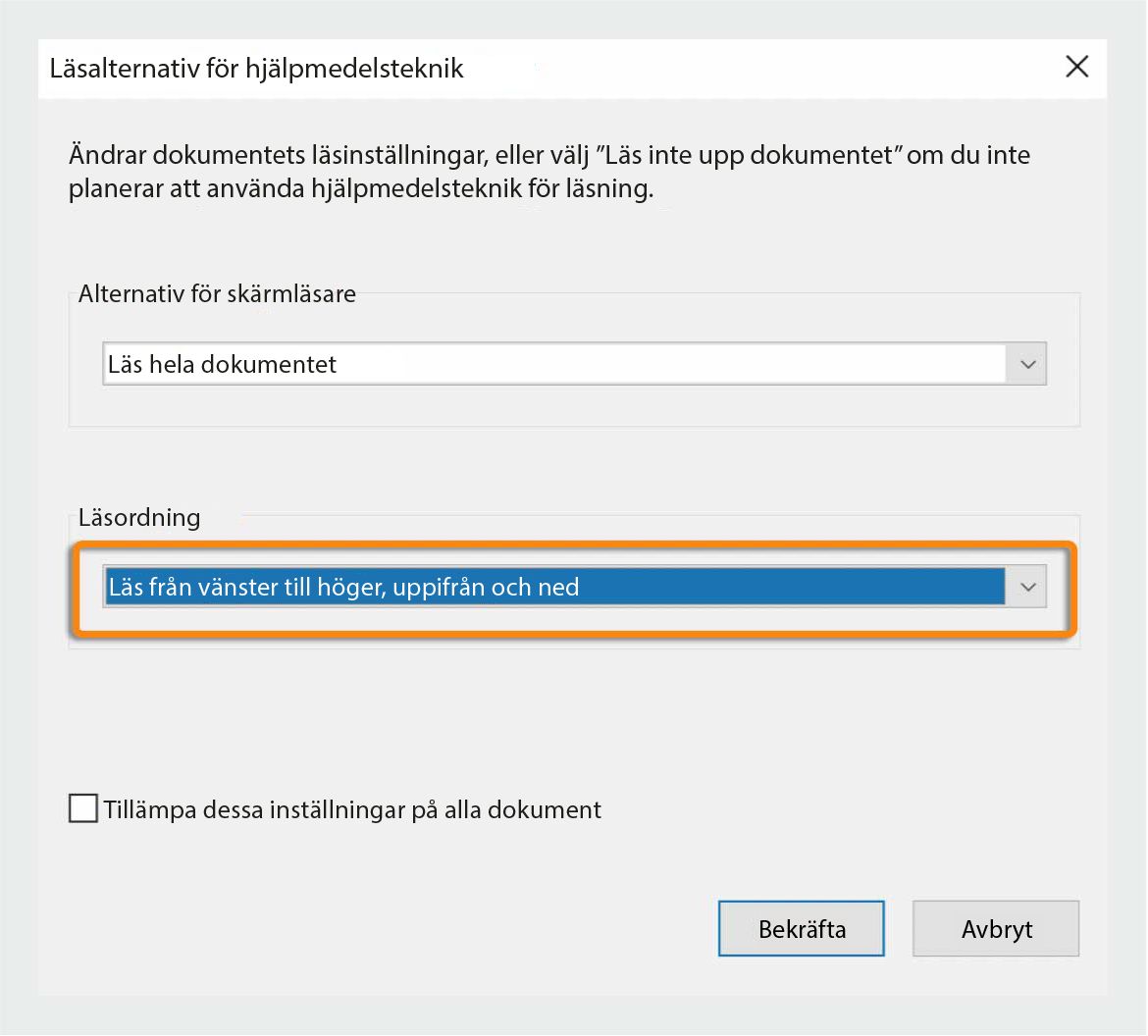 Läsalternativ för hjälpmedelsteknik när molntjänsten inte används