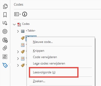 Toegang tot het gereedschap Leesvolgorde vanuit de codestructuur