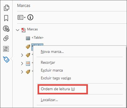Acessar a ferramenta Ordem de leitura na árvore de marcas