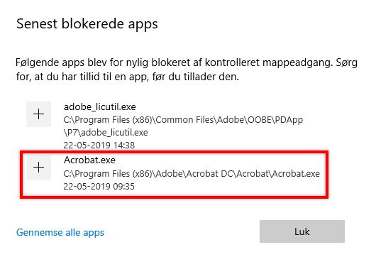 Nyligt blokerede apps
