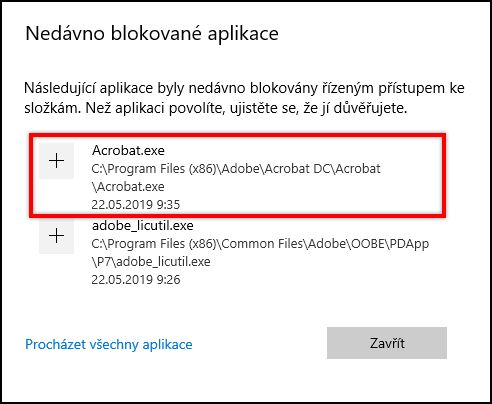 Nedávno blokované aplikace