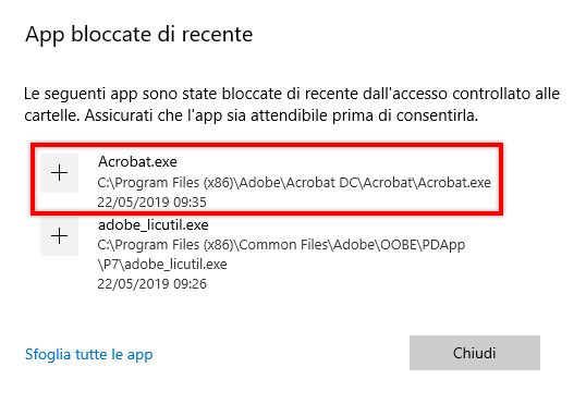 App bloccate di recente