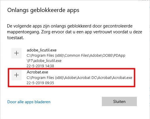Onlangs geblokkeerde apps