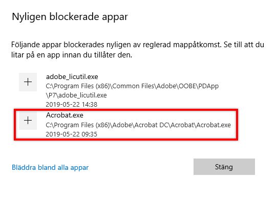 Nyligen blockerade program