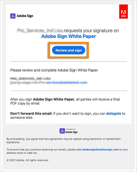 Email received by signer