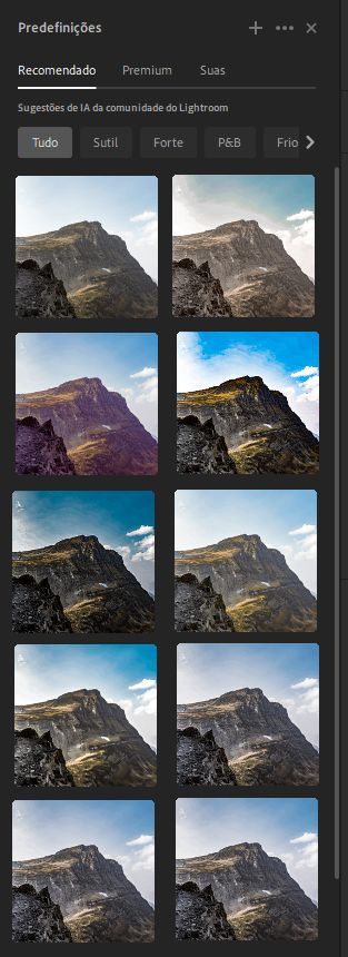 Predefinições recomendadas no Lightroom