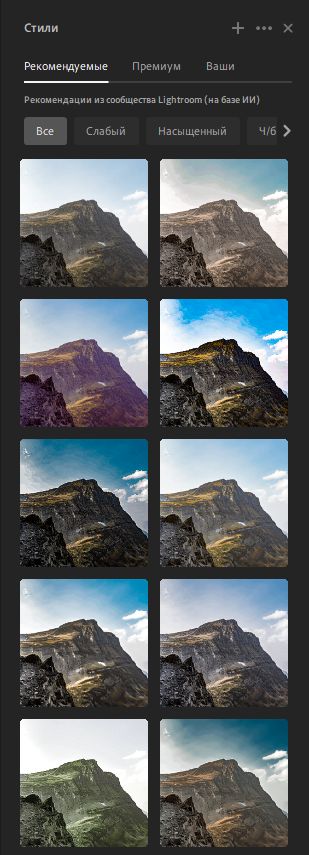 Рекомендуемые стили в Lightroom
