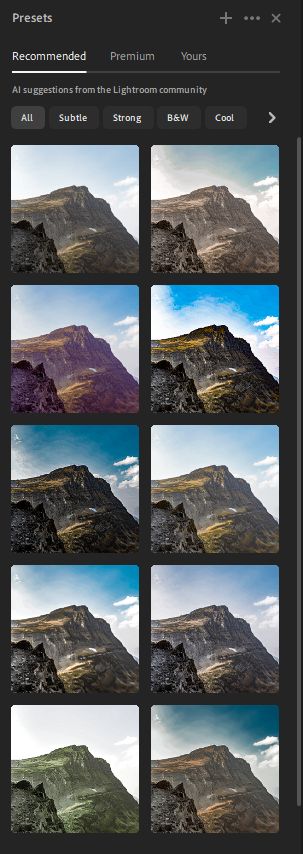 Zalecane ustawienia predefiniowane w aplikacji Lightroom