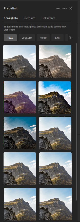 Predefiniti consigliati in Lightroom