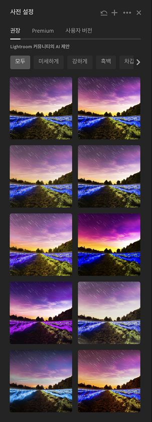 Lightroom의 권장 사전 설정