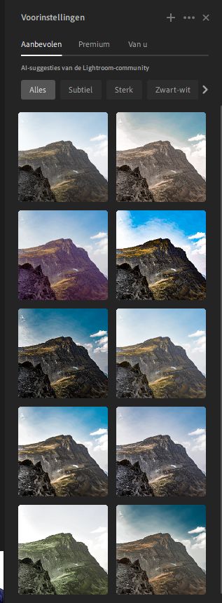 Aanbevolen voorinstellingen in Lightroom