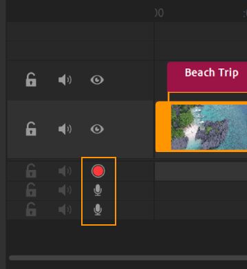 トラックが録音可能であることを示す赤いボタン