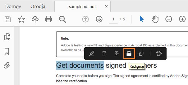 Redigiraj v plavajočem meniju