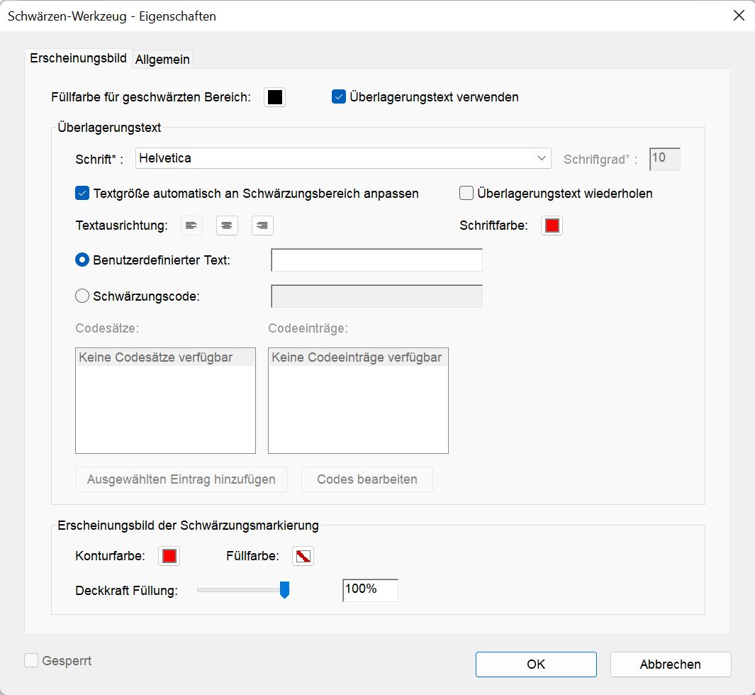 Schwärzen-Werkzeug – Eigenschaften in Acrobat